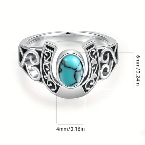 Boho Horseshoe and Faux Turquoise Ring #1370 - Picture 4 of 9